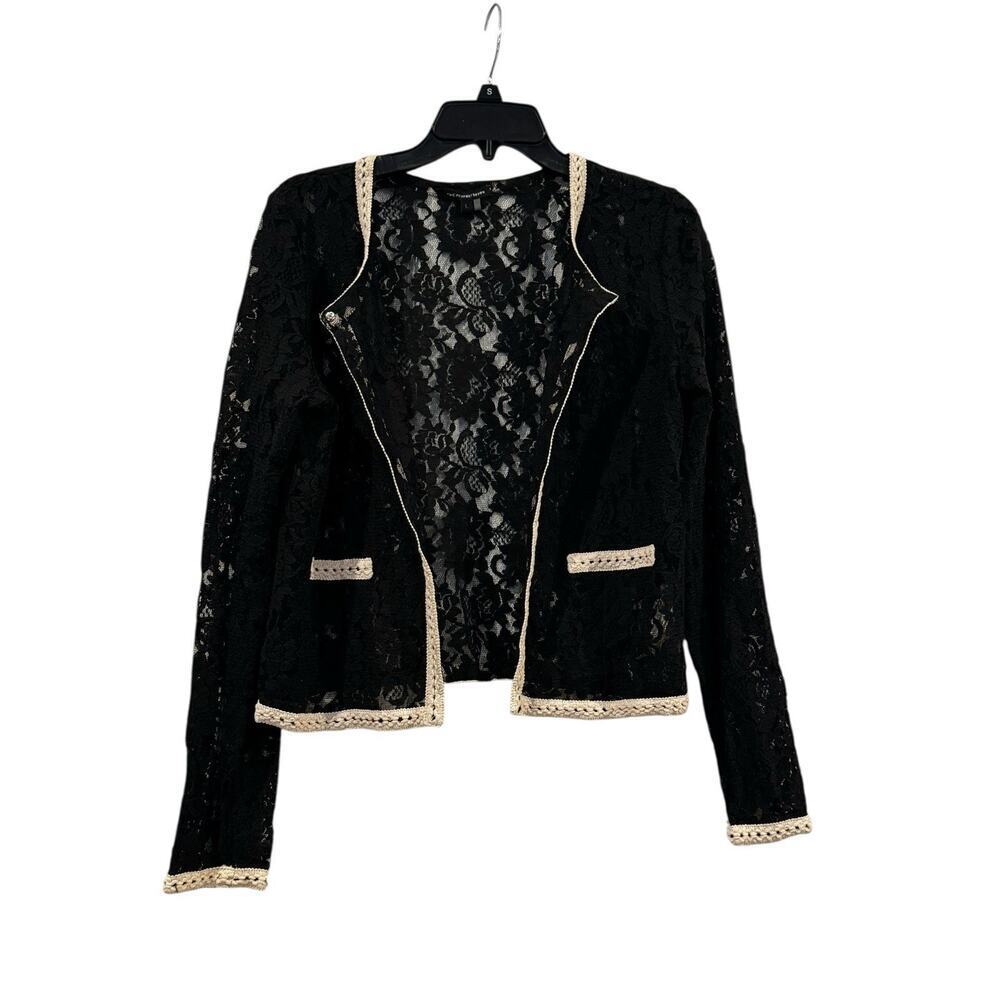 Twentyfourseven Black & Cream Crochet Lace Floral Sheer Cardigan Womens Size L